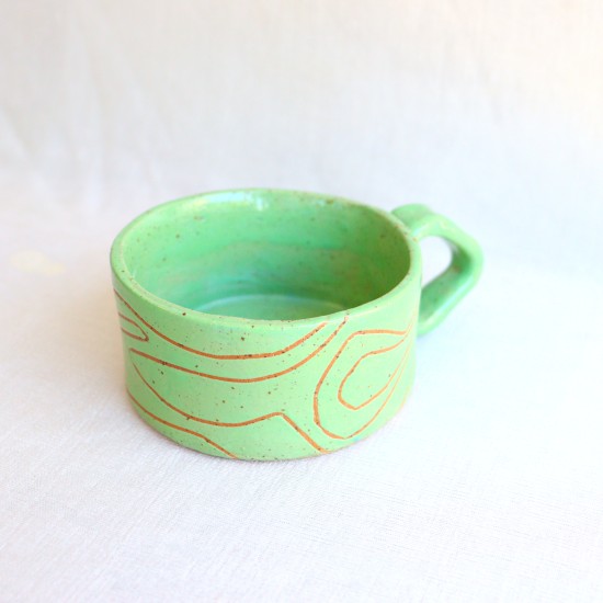 Fine line ceramic mug green