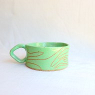 Fine line ceramic mug green