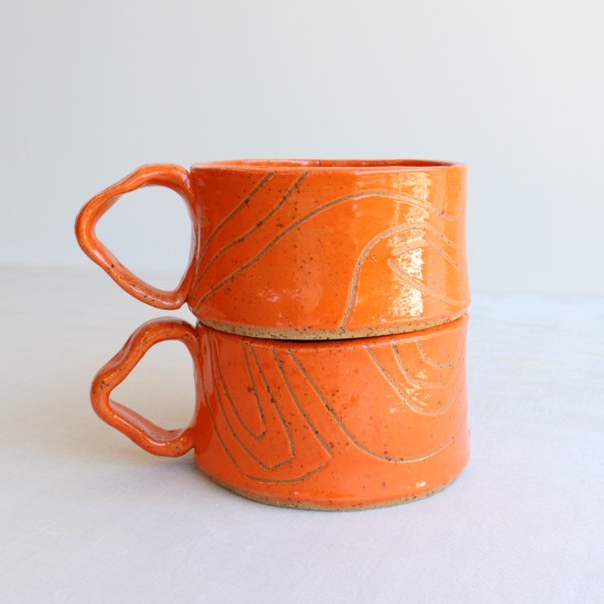 Fine line ceramic mug orange 