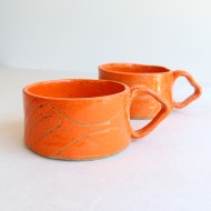 Fine line ceramic mug orange 
