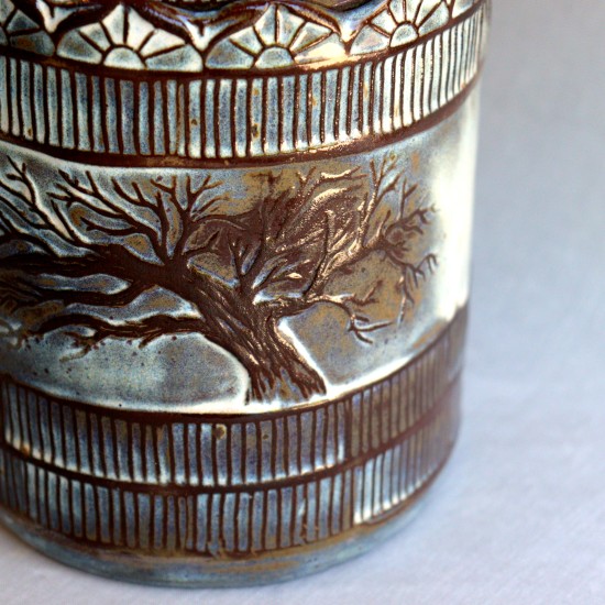 Winter scene ceramic vessel